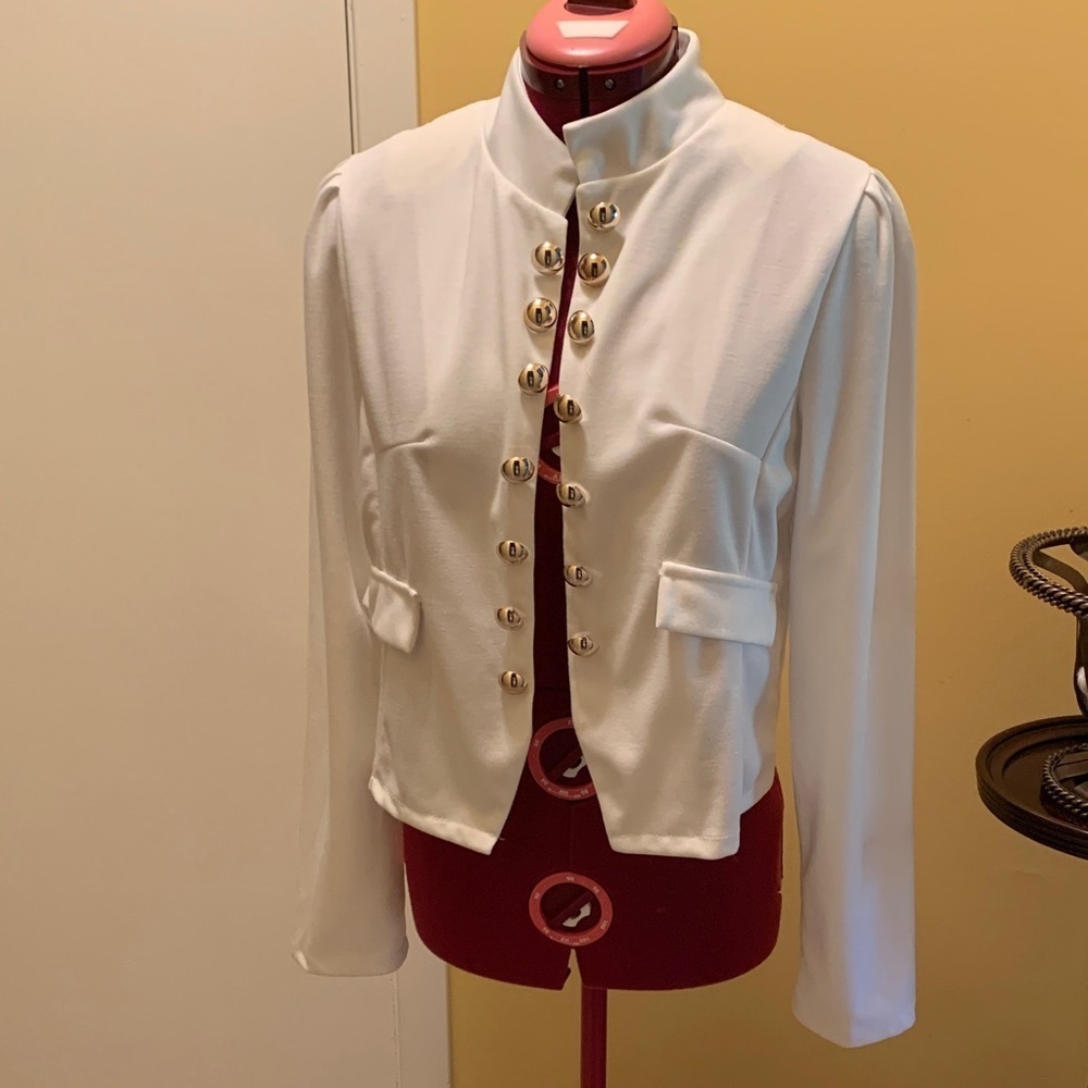 Junjie Fashion Women's Crop Military Gold Button Up Blazer Jacket